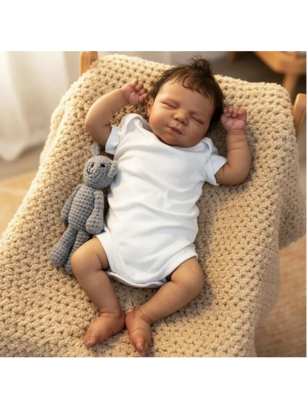 Black Reborn Baby Dolls 18 Inch Lifelike Baby Doll Eyes Closed Realistic Newborn